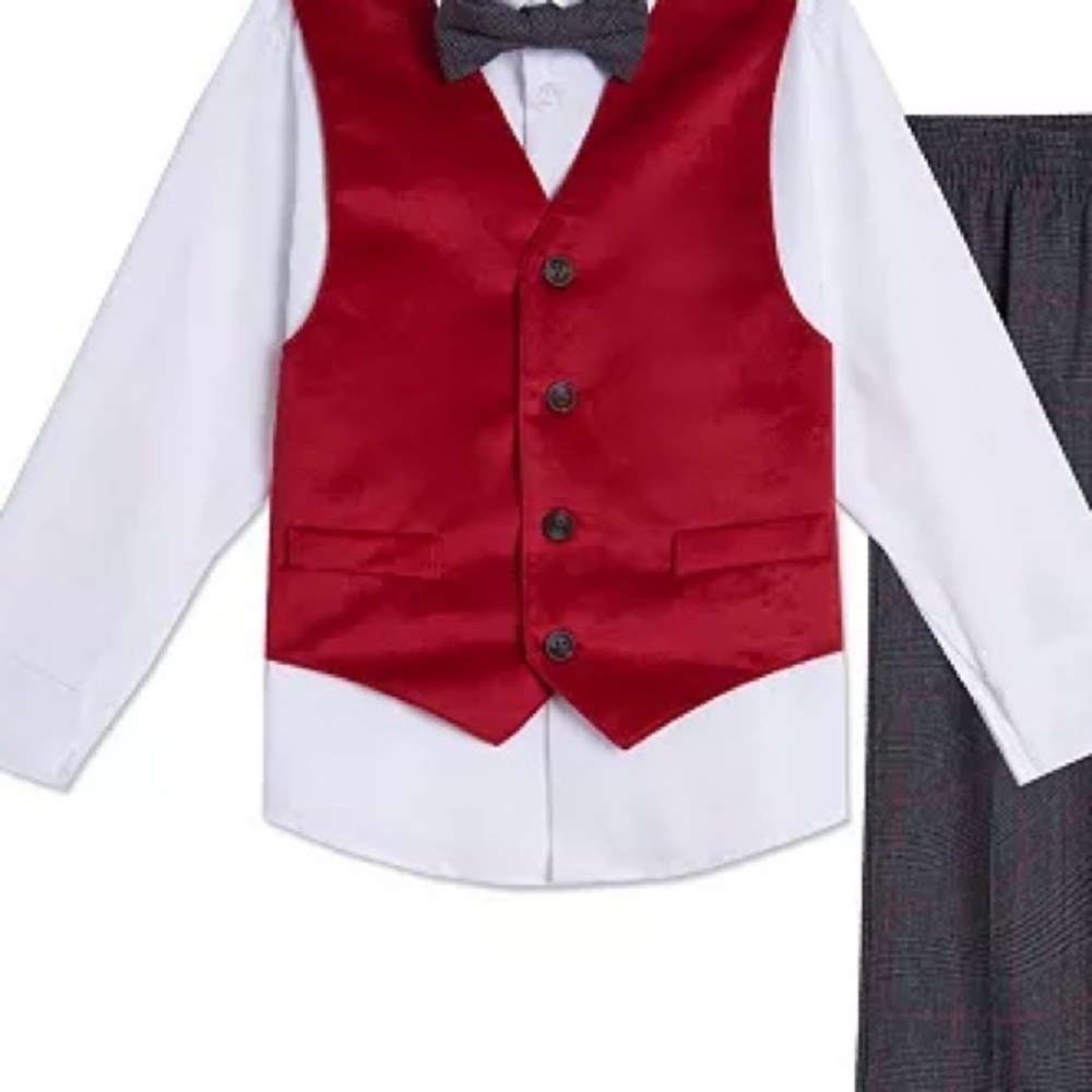 Baby Togs Red Velvet vest over white button down shirt